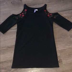 Francesca’s black off the shoulder dress